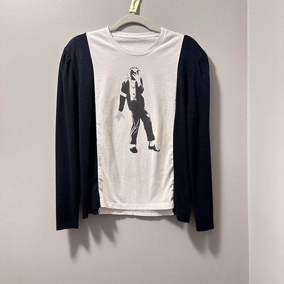 Michael Jackson top blue metallic shiny up cycle handmade shirt - Picture 6 of 6